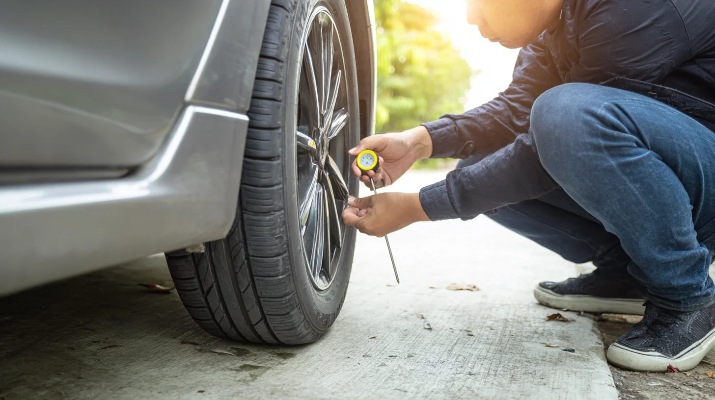 Monteur checkt bandenprofiel tijdens APK Auto Danenberg